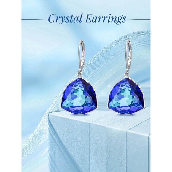 Sterling Silver Sapphire Simple Geometric Birthstone Dangle Drop Earring Jewelry - Picture 4 of 5